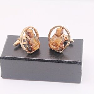 Swank Carved Buddha Tiger's Eye  Cufflinks